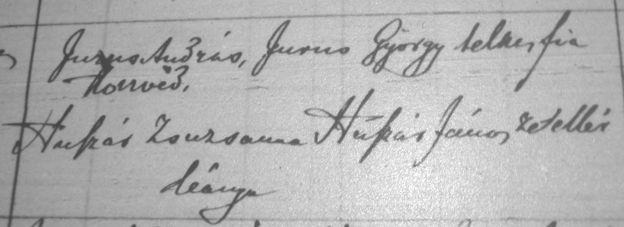 The marriage record of Anna's parents shows the names of Andras Jurus and Zsuzsanna Huszar