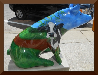 Brightly painted pig, Monroe, Wisconsin