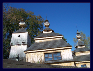The three towers of the 17th century wooden Greek Catholic church at Bodruzal.