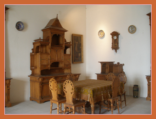 Baroque style oak dining room set on display in Bratislava Castle