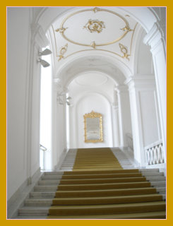 Marble staircase with golden ceiling trim, Bratislava Castle