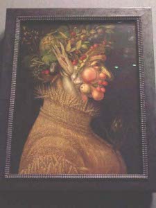 Part of Arcimboldo's series of four seasons, The Summer depicts a representation of a man formed of various harvest fruits and vegetables, dressed in straw.