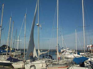Many sailboats and a few power boats were tied up at the marina at Le Croisic