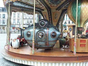 A Jules Verne theme is used for the small carousel, with a balloon and a submarine for the children
