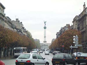 Surmounted by a heroic winged figure the Girondins Column rises above the city in this view taken from five blocks away