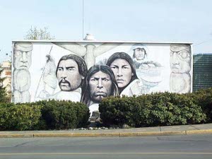 This mural depicts first nations persons