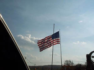 A large flag flying