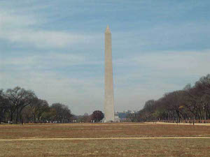 A view of the Washington Monument from the center of the mall