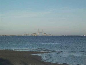 Taken from miles away, the photograph captures the length of the causeway leading up to the bridge and the bridge itself