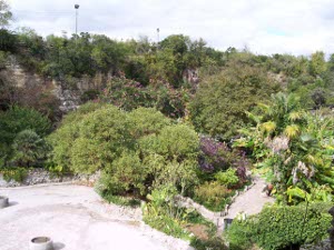 The sides of the old quarry are still visible in the well-landscaped sunken garden in Breckenridge Park
