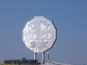 The 12-sided replica of the Canadian nickel in Sudbury, Ontario, nearly 30 feet in diameter