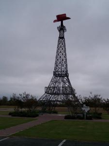 Paris has a 75-foot model of the Eiffel Tower with a giant cowboy hat perched on top.