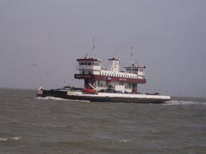 The small vehicle ferry to Galveston Island bypasses Houston