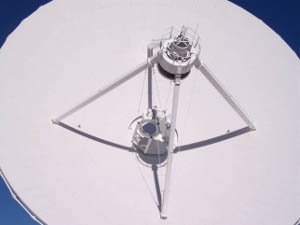 Inside the parabolic dish, antenna elements focus the radio waves