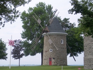 Stone windmill near Montreal on the shore of the St. Lawrence.