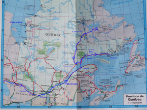 Provincial Map of Quebec showing our driving route