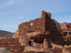 Closeup showing natural rock formation used as part of the pueblo walls