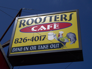 The sign outside Rooster's Cafe
