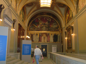 The Sargent murals are high on the arched walls on the third floor of the Boston Public Library