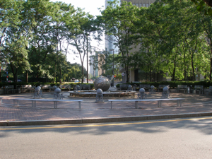 Kendall Square showing park with trees and sculpture