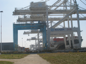 Cranes for loading ships