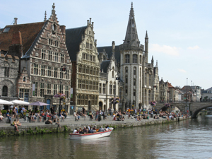 The principal Ghent canal lined with historic buildings