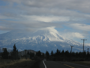 Mount Shasta in cloud cover