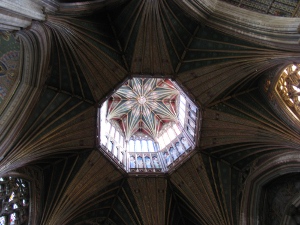 The lantern dome is brightly lit, bringing light into the highest point of the cathedral