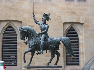 The copper bronze statue depicts Duke Eberhard, sword raised astride a horse, all in full regalia.  It is inside the old castle.