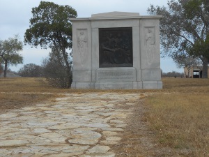A massive stone monument celebrates the site of a battle in the Texas Revolution