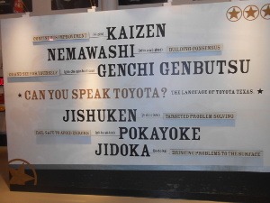 KAIZEN, NEMAWASHI, GENCHI GENBUTSU, JISHUKEN, POKAYOKE, JIDOKA are the Japanese names of the production principles applied at TMMT