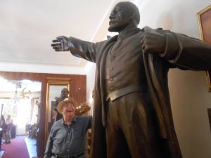Bob looks up at the larger than life statue of Lenin on display at the Museum of Communism
